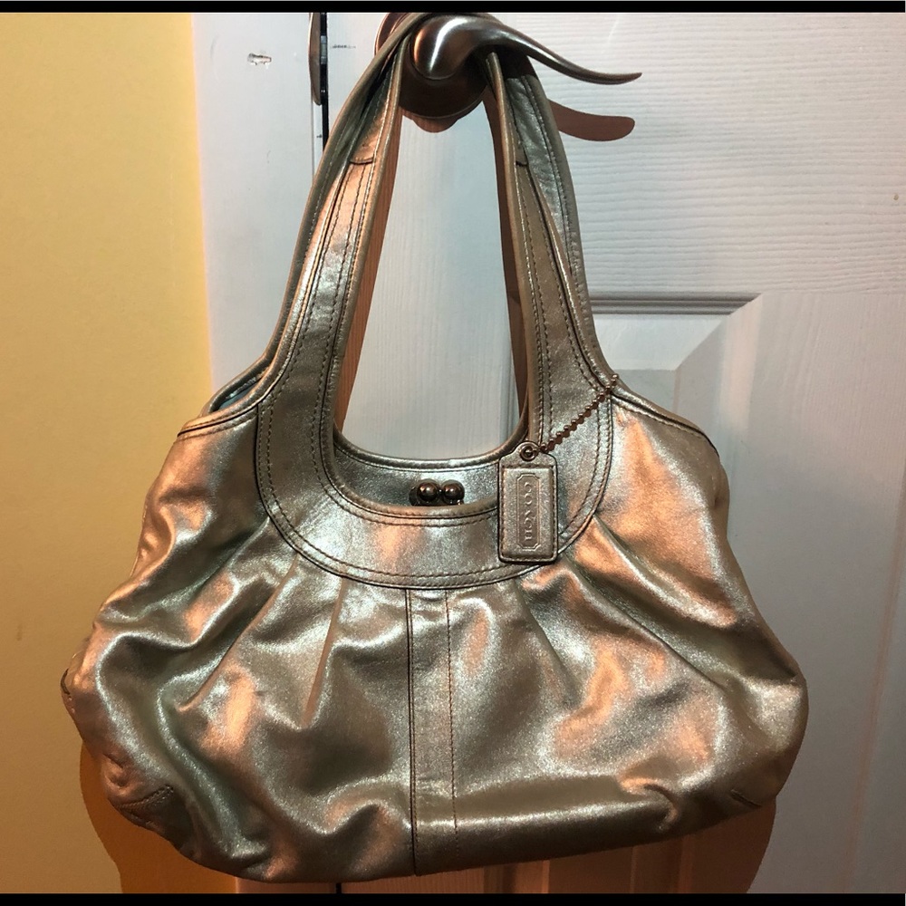 Coach silver shimmer shoulder bag. Handbag